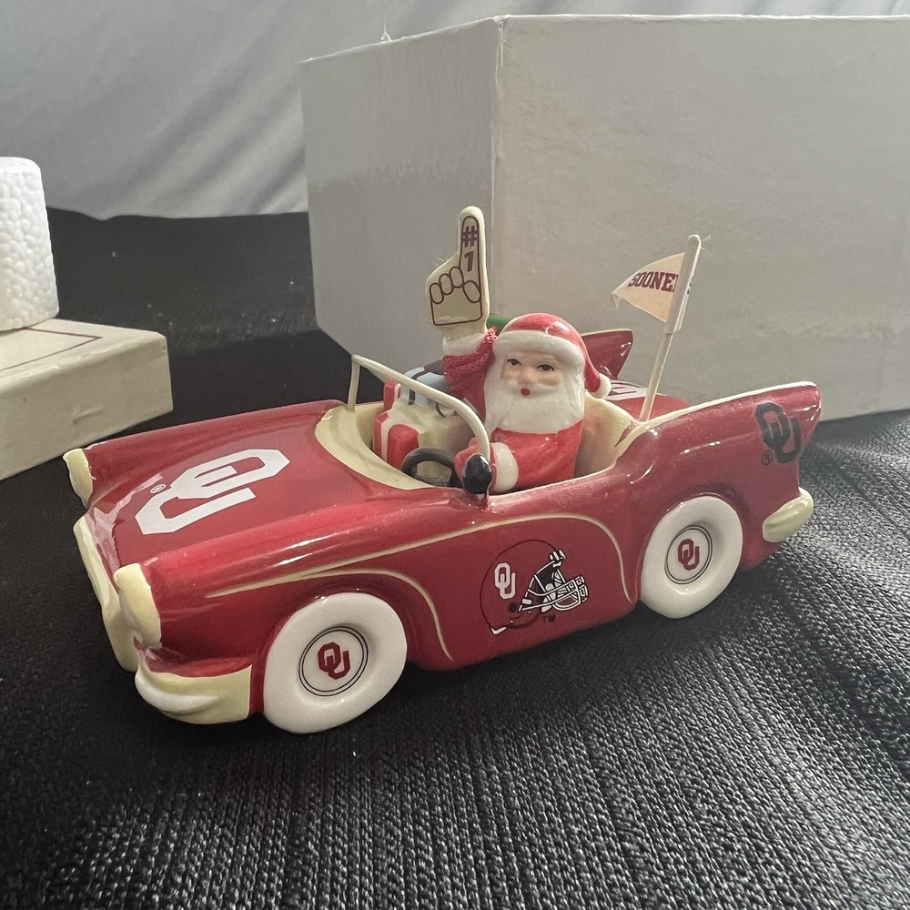 Oklahoma Sooners Santa in Convertible Car 2010 Ceramic Christmas‎ Figurine NCAA